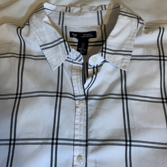 Gap High/Low Button Down Window Pane BoyFriend Shirt, - Picture 3 of 5